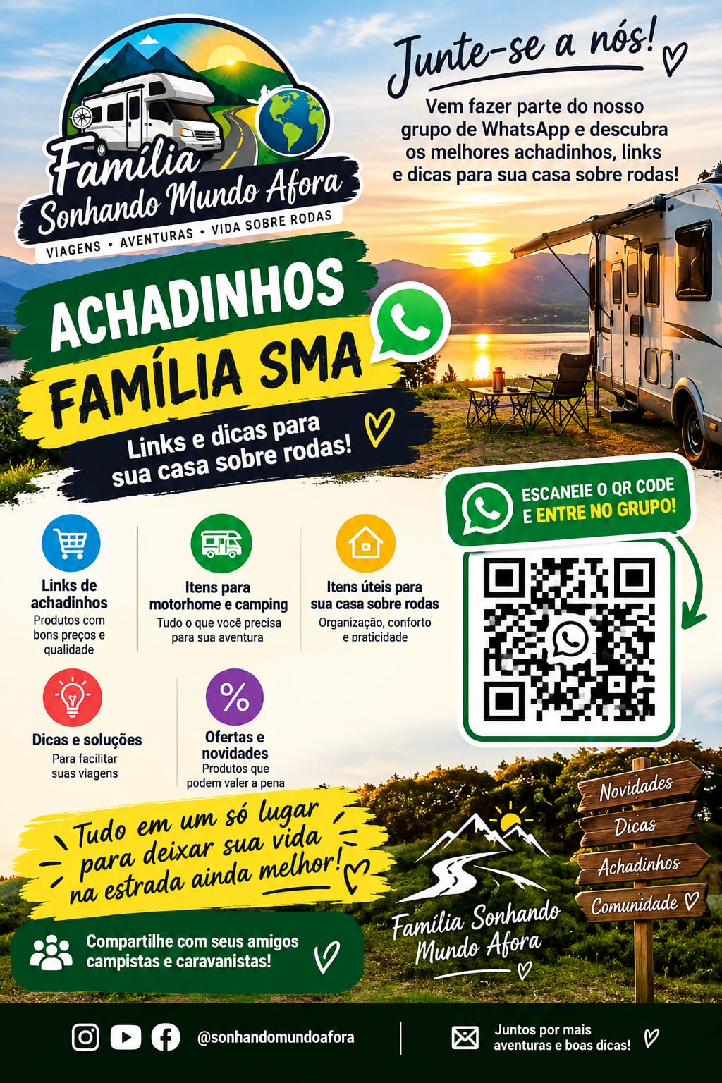 Cartaz do grupo de WhatsApp Achadinhos Família SMA com QR code para participar