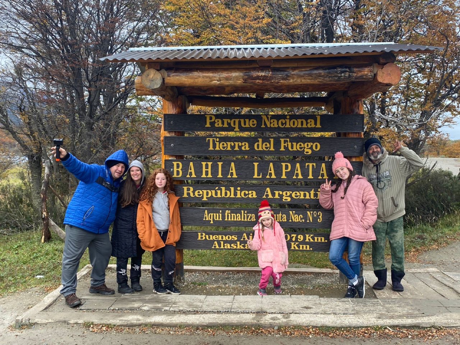 Família em viagem na Terra do Fogo
